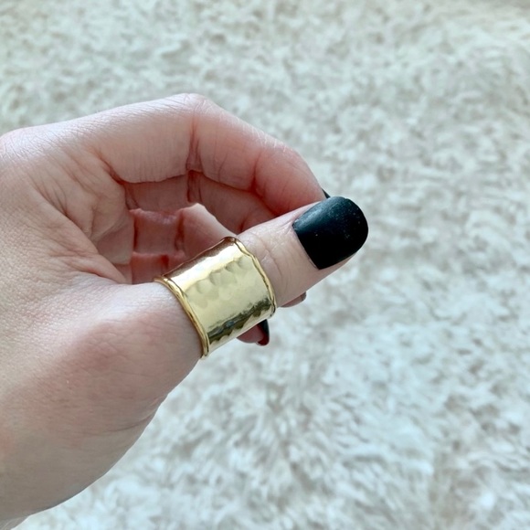 14K Gold Plate Wide Open Hammered Ring - Picture 5 of 13